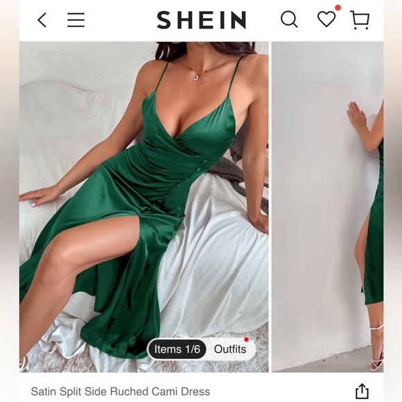 SHEIN dark green satin split dress - Picture 1 of 7